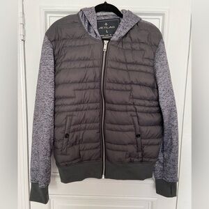 Jetlag Down Puffer Gray Knit Sweater Cozy Warm Zip Up Jacket Hooded Pullover